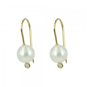 Earrings Yellow gold K14 with pearl and diamond Code 007263