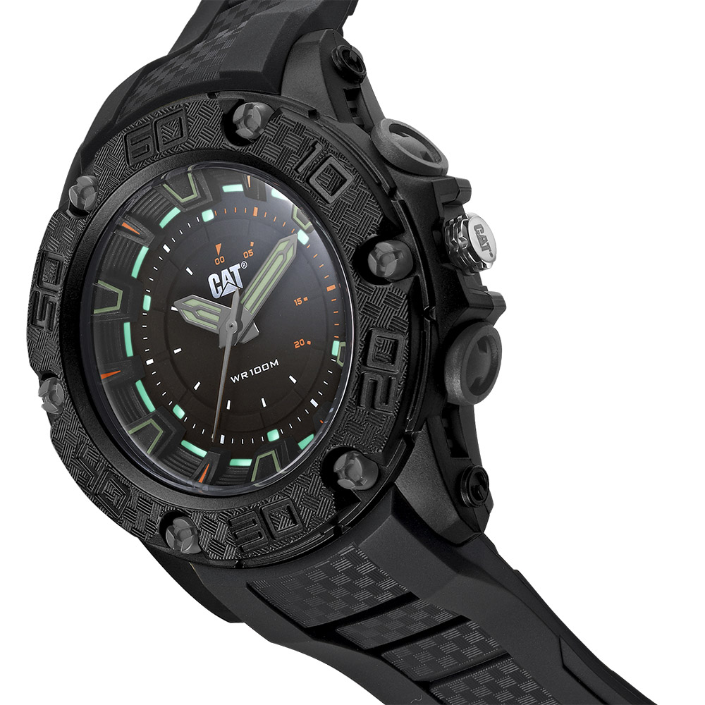 Caterpillar P10 LU.160.21.127 Quartz Πλαστικό abs Μαύρο καουτσούκ λουρί Μαύρο χρώμα καντράν  