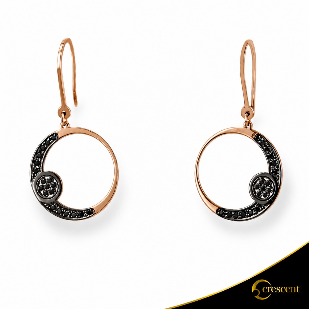 Σκουλαρίκια Crescent Small Full Black color Brilliant Ροζ χρυσός Κ14 Κωδικός 6274