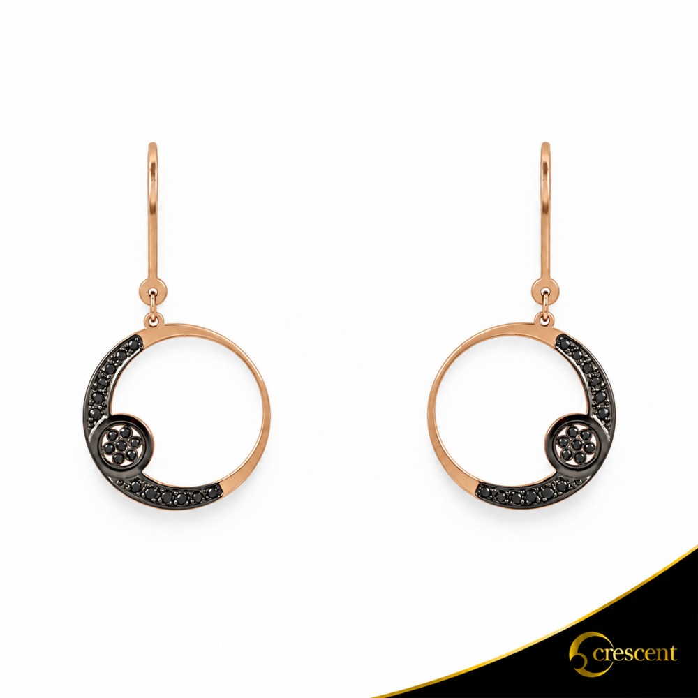Σκουλαρίκια Crescent Small Full Black color Brilliant Ροζ χρυσός Κ14 Κωδικός 6274