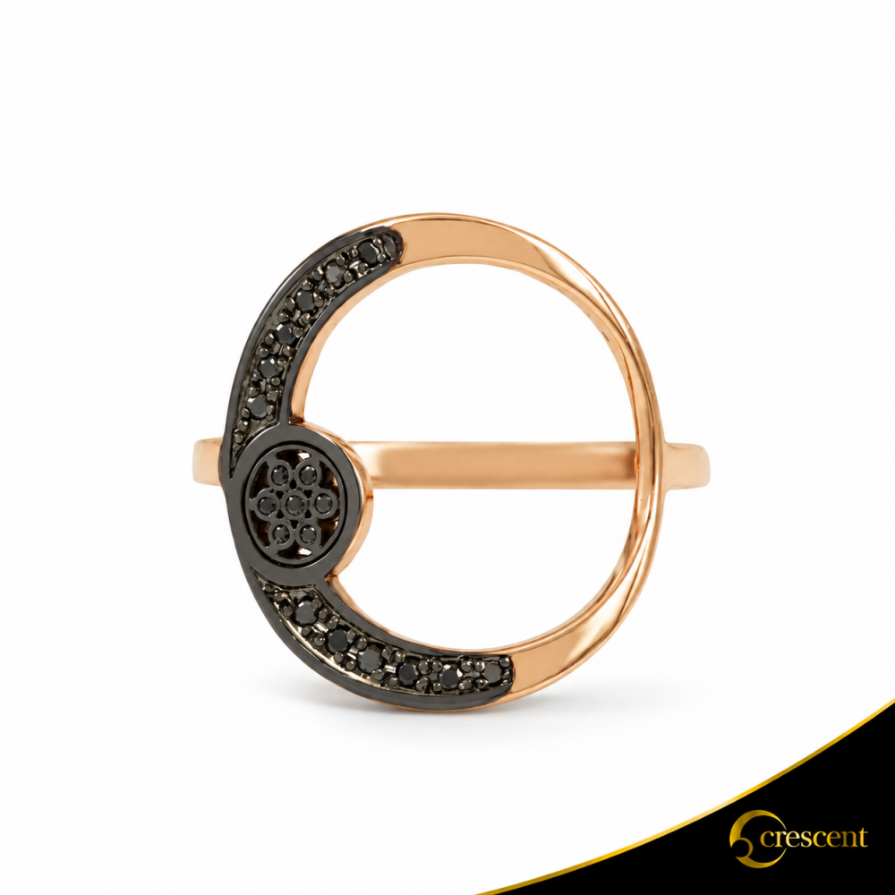 Δαχτυλίδι Crescent Full Black color Brilliant Ροζ χρυσός Κ14 Κωδικός 6278