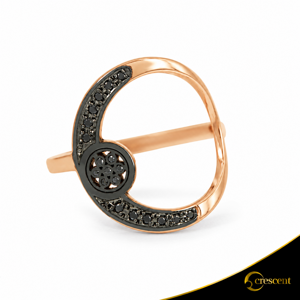 Δαχτυλίδι Crescent Full Black color Brilliant Ροζ χρυσός Κ14 Κωδικός 6278