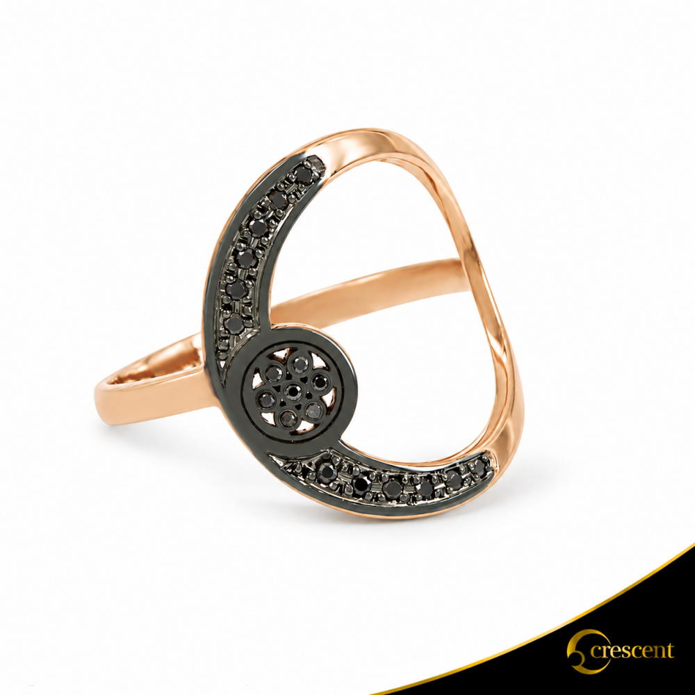 Δαχτυλίδι Crescent Full Black color Brilliant Ροζ χρυσός Κ14 Κωδικός 6278