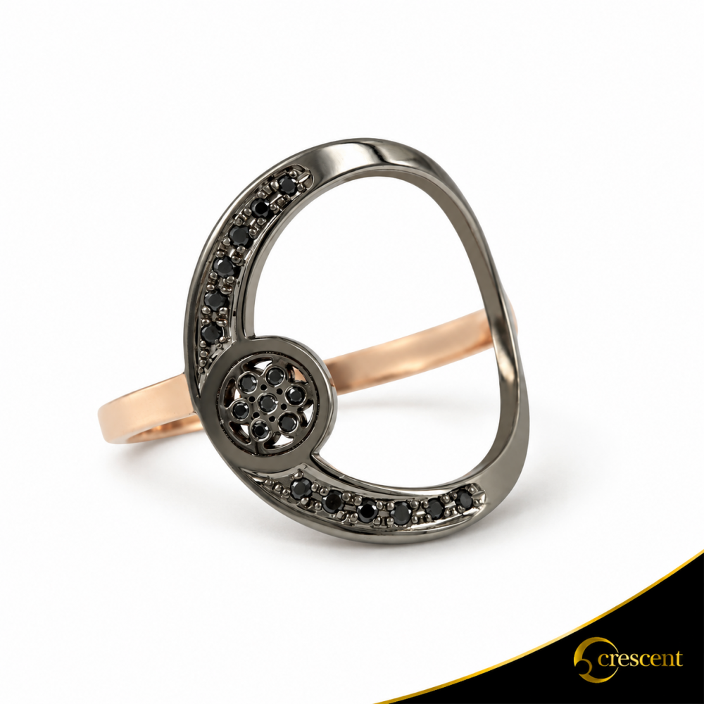 Δαχτυλίδι Crescent Full Black color Brilliant Ροζ χρυσός Κ14 με μαύρη επιμετάλλωση Κωδικός 11504