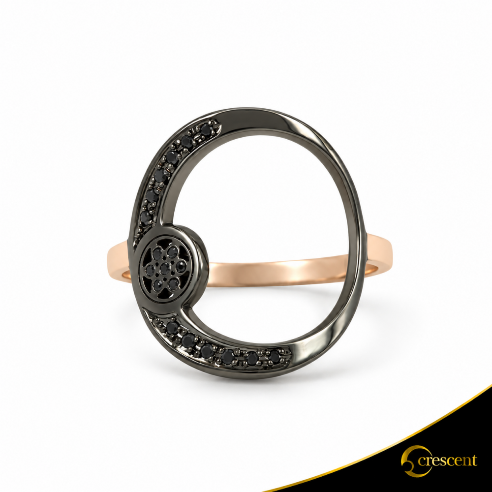 Δαχτυλίδι Crescent Full Black color Brilliant Ροζ χρυσός Κ14 με μαύρη επιμετάλλωση Κωδικός 11504