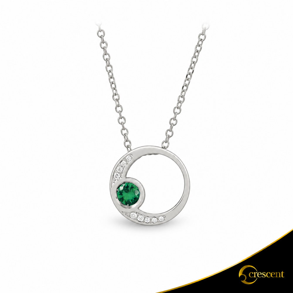 Κολιέ Crescent Premium Full Σμαράγδι & Διαμάντια Λευκός χρυσός Κ18 Κωδικός 17900