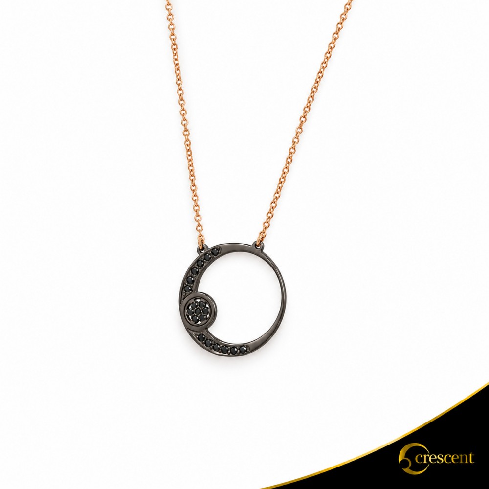 Κολιέ Crescent Small Full Black color Brilliant Ροζ χρυσός Κ14 με μαύρη επιμετάλλωση Κωδικός 11187