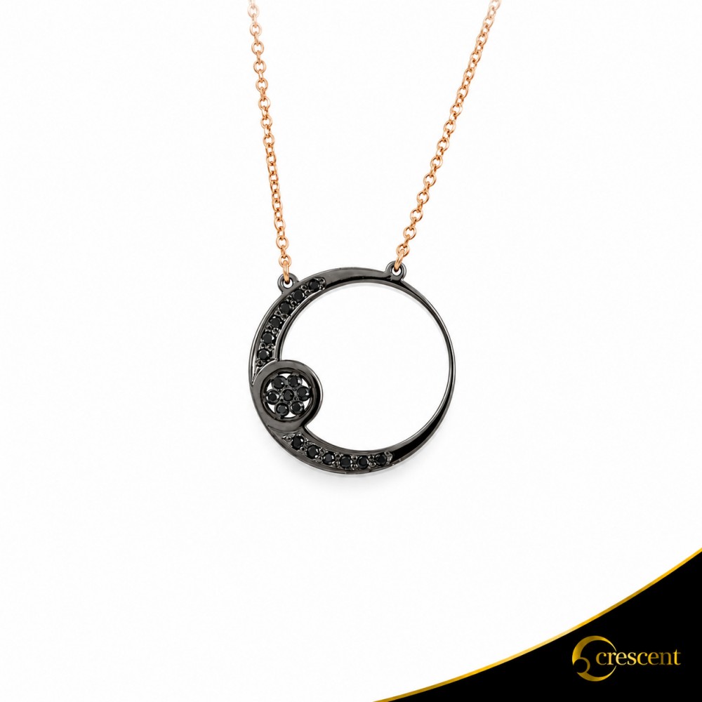 Κολιέ Crescent Small Full Black color Brilliant Ροζ χρυσός Κ14 με μαύρη επιμετάλλωση Κωδικός 11187
