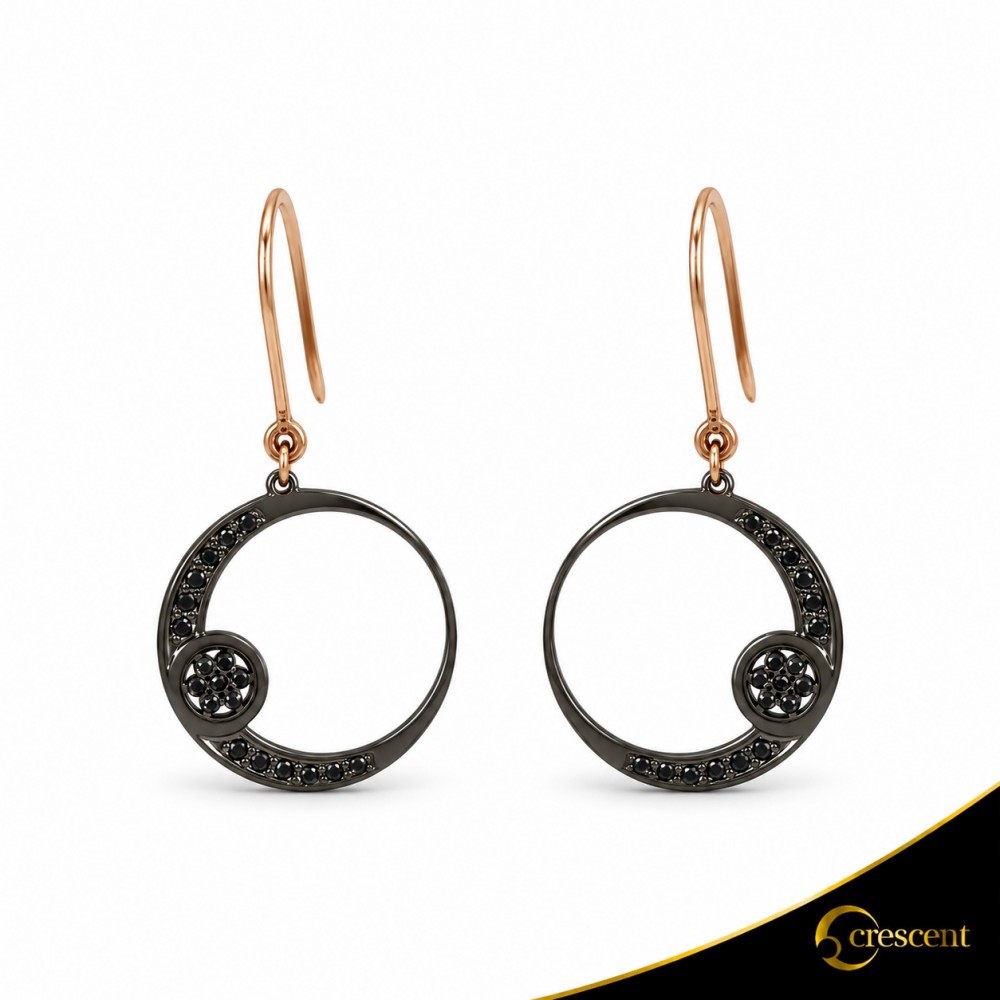 Σκουλαρίκια Crescent Small Full Black color Brilliant Ροζ χρυσός Κ14 με μαύρη επιμετάλλωση Κωδικός 11503