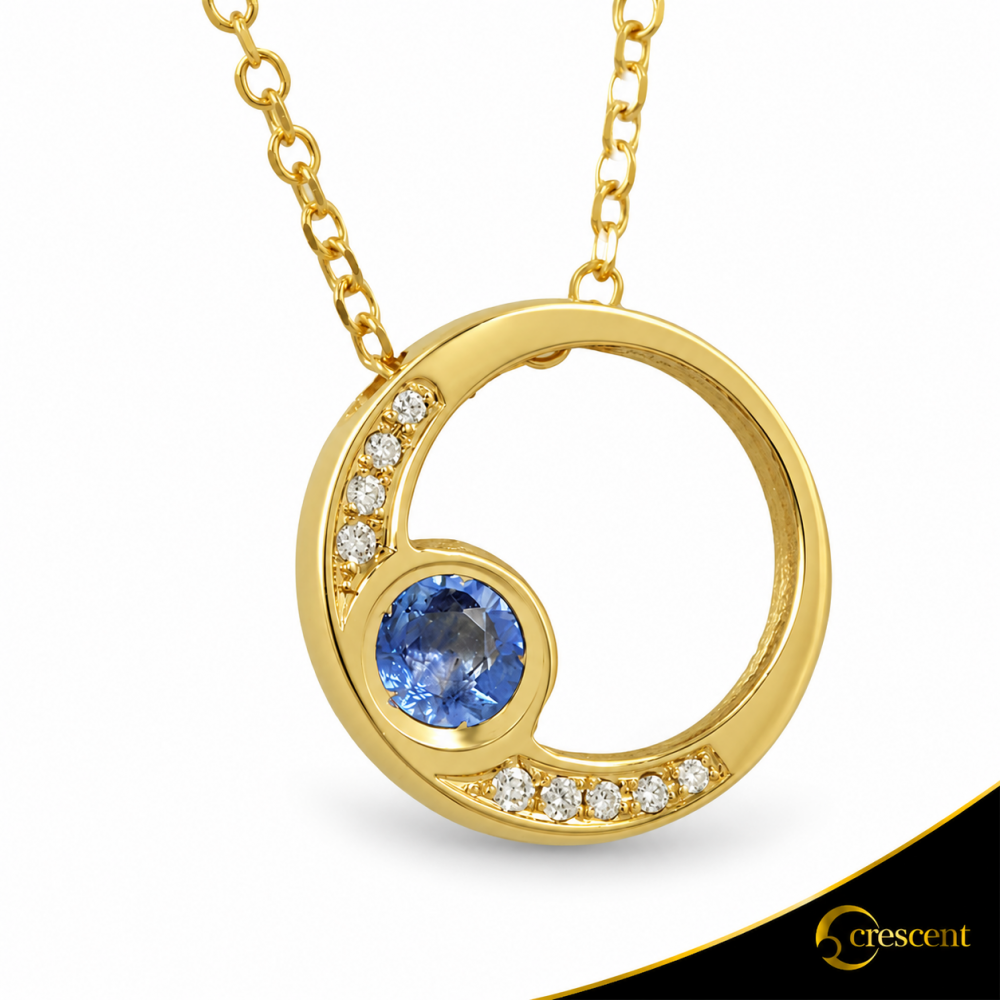 Κολιέ Crescent Premium Full Ζαφείρι & Διαμάντια Κίτρινος χρυσός Κ18 Κωδικός 17901