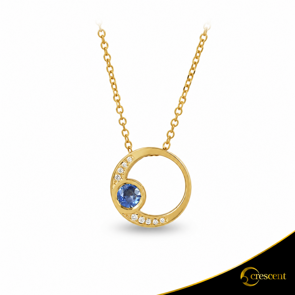 Κολιέ Crescent Premium Full Ζαφείρι & Διαμάντια Κίτρινος χρυσός Κ18 Κωδικός 17901