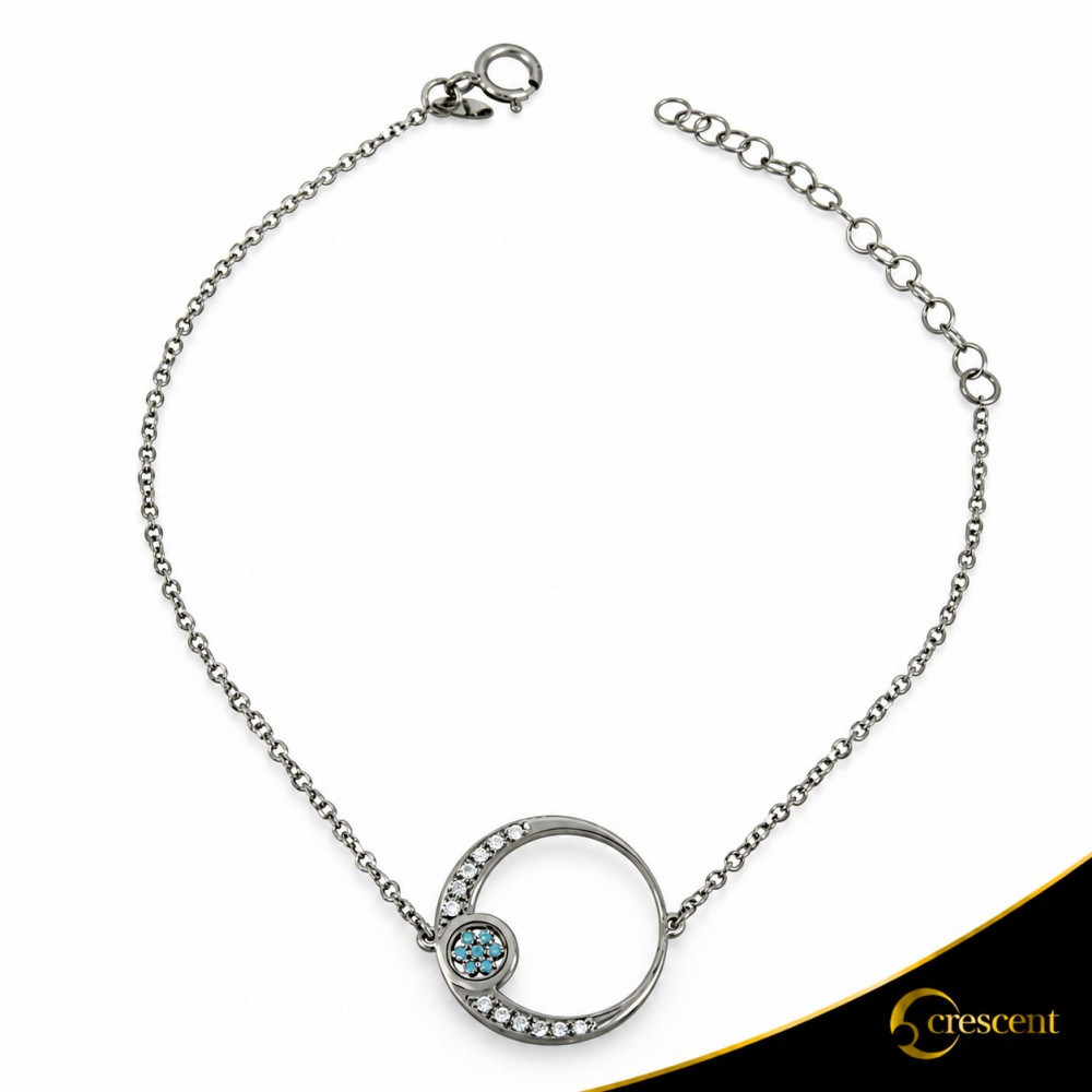 Βραχιόλι Crescent Full Brilliant Λευκός χρυσός με μαύρη επιμετάλλωση Κ14 Κωδικός 6266