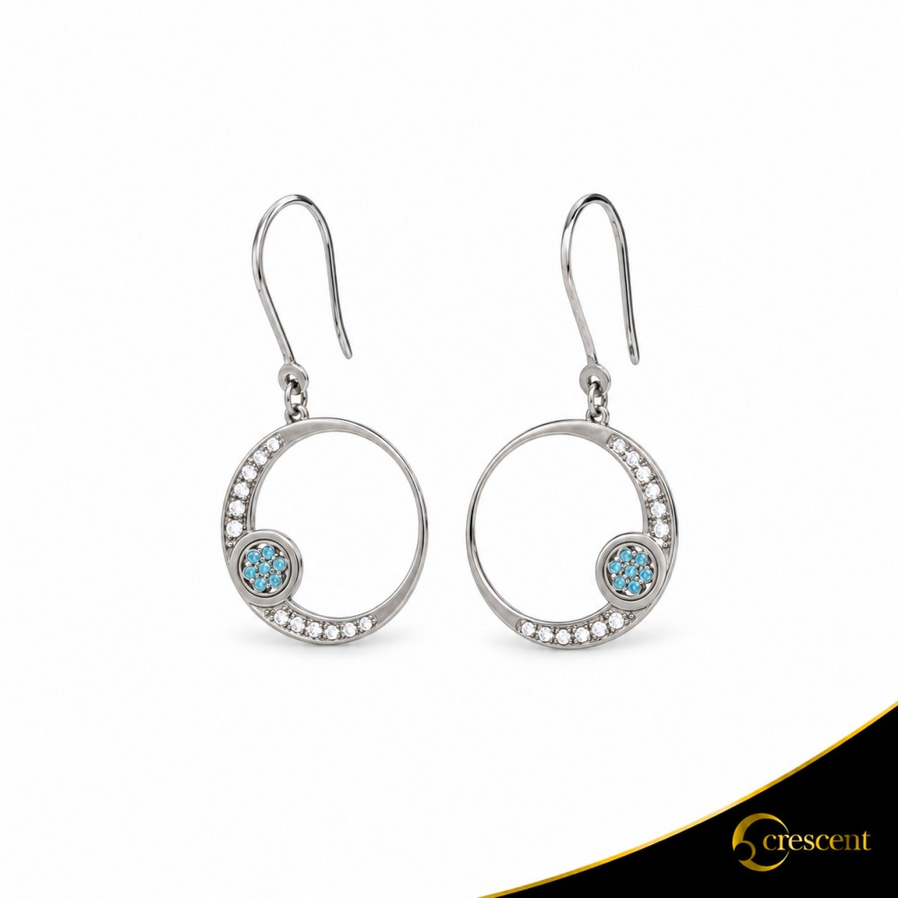 Σκουλαρίκια Crescent Small Full White and Ocean Blue Brilliant Λευκός χρυσός με μαύρη επιμετάλλωση Κ14 Κωδικός 6273