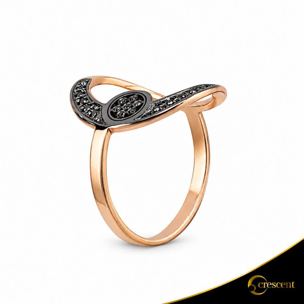 Δαχτυλίδι Crescent Full Black color Brilliant Ροζ χρυσός Κ14 Κωδικός 6278