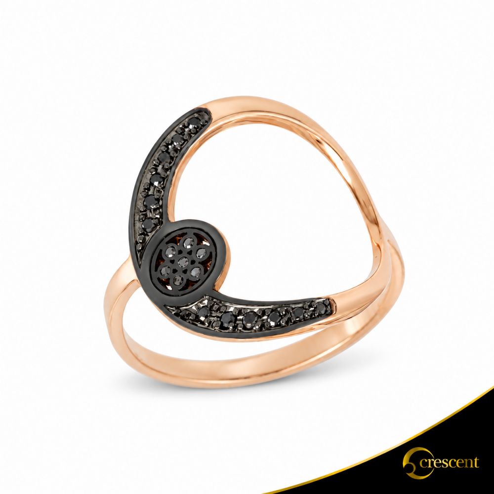 Δαχτυλίδι Crescent Full Black color Brilliant Ροζ χρυσός Κ14 Κωδικός 6278