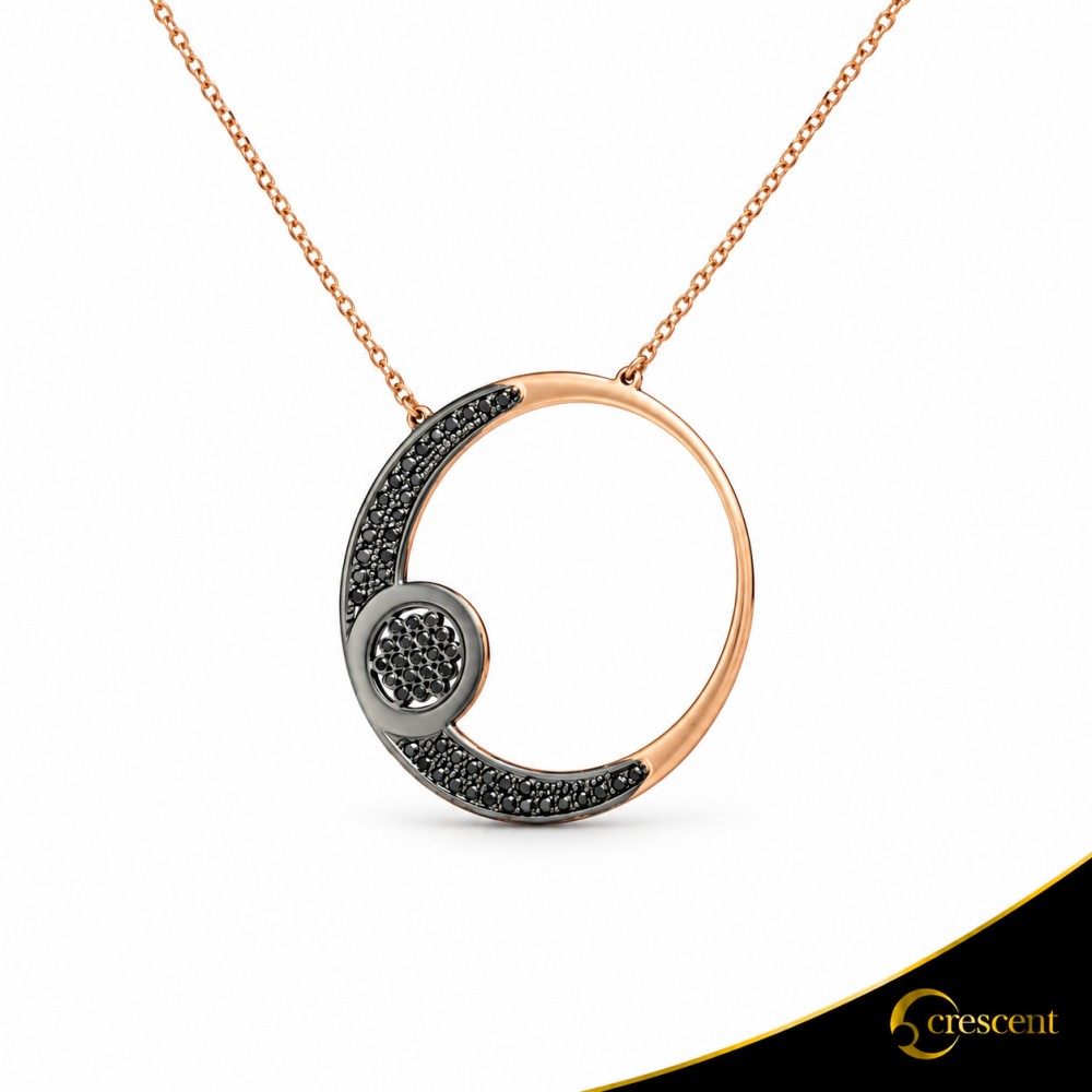 Κολιέ Crescent Large Full Black color Brilliant Ροζ χρυσός Κ14 Κωδικός 6803