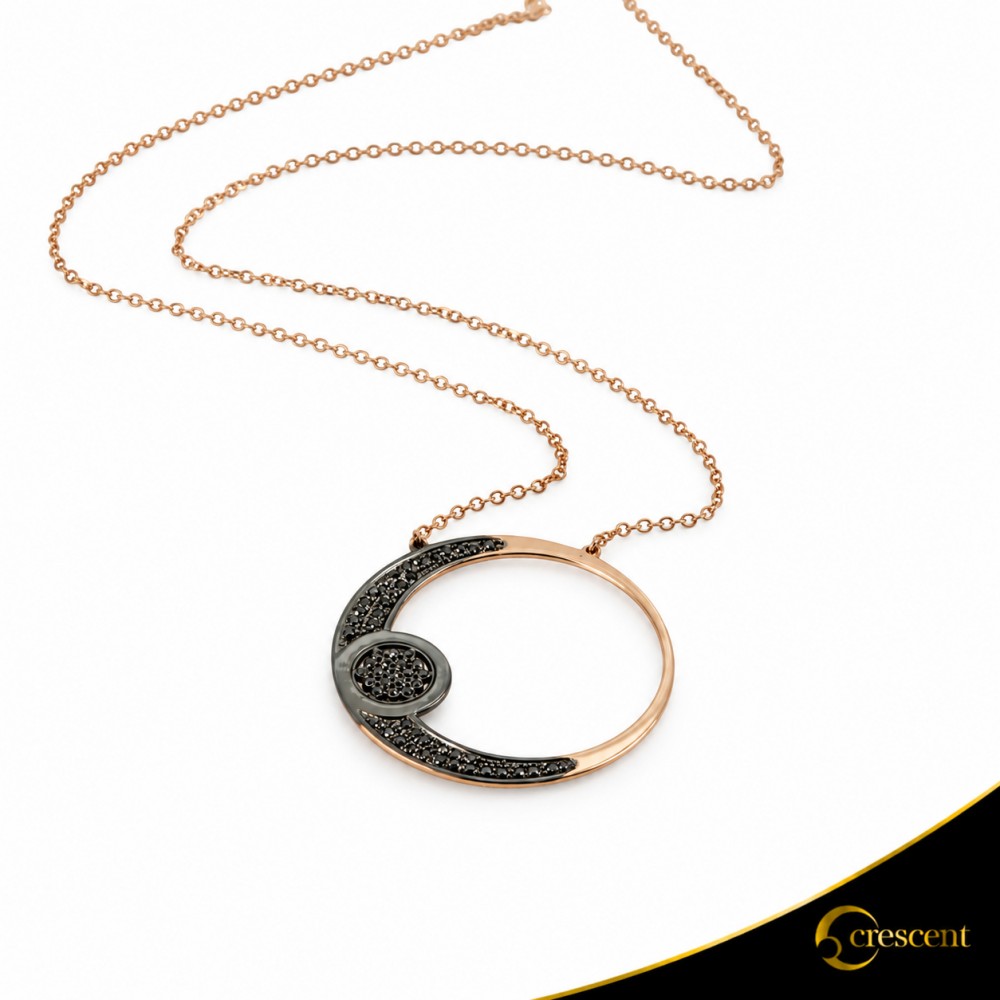 Κολιέ Crescent Large Full Black color Brilliant Ροζ χρυσός Κ14 Κωδικός 6803