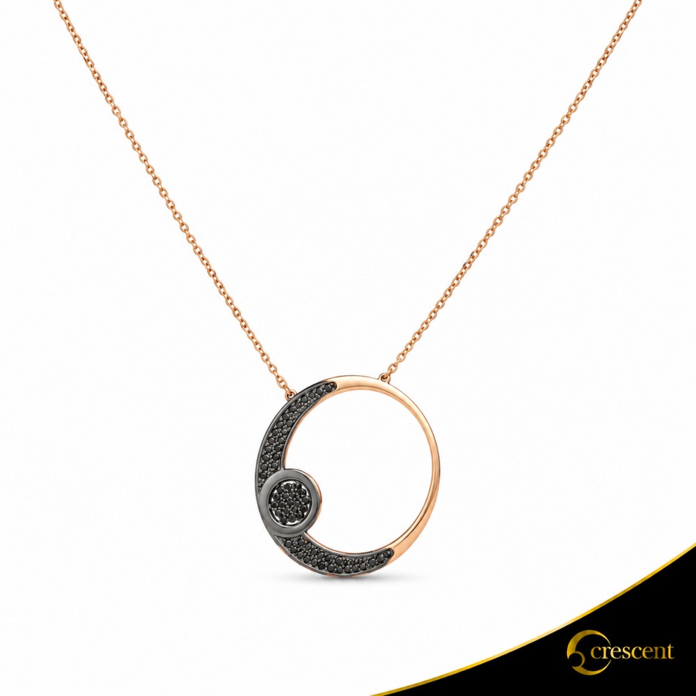 Κολιέ Crescent Large Full Black color Brilliant Ροζ χρυσός Κ14 Κωδικός 6803