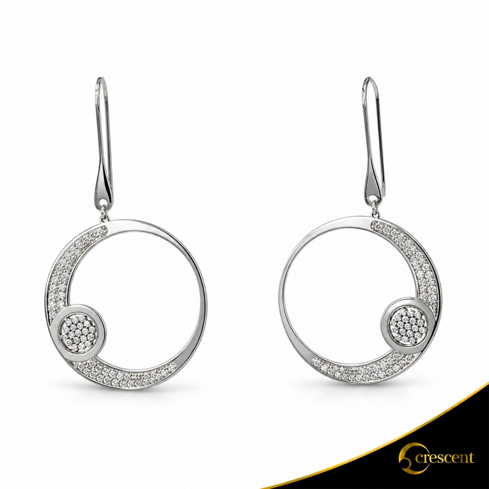 Σκουλαρίκια Crescent Large Full Brilliant Λευκός χρυσός Κ14 Κωδικός 6805