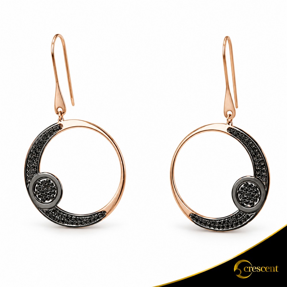Σκουλαρίκια Crescent Large Full Black color Brilliant Ροζ χρυσός Κ14 Κωδικός 6806