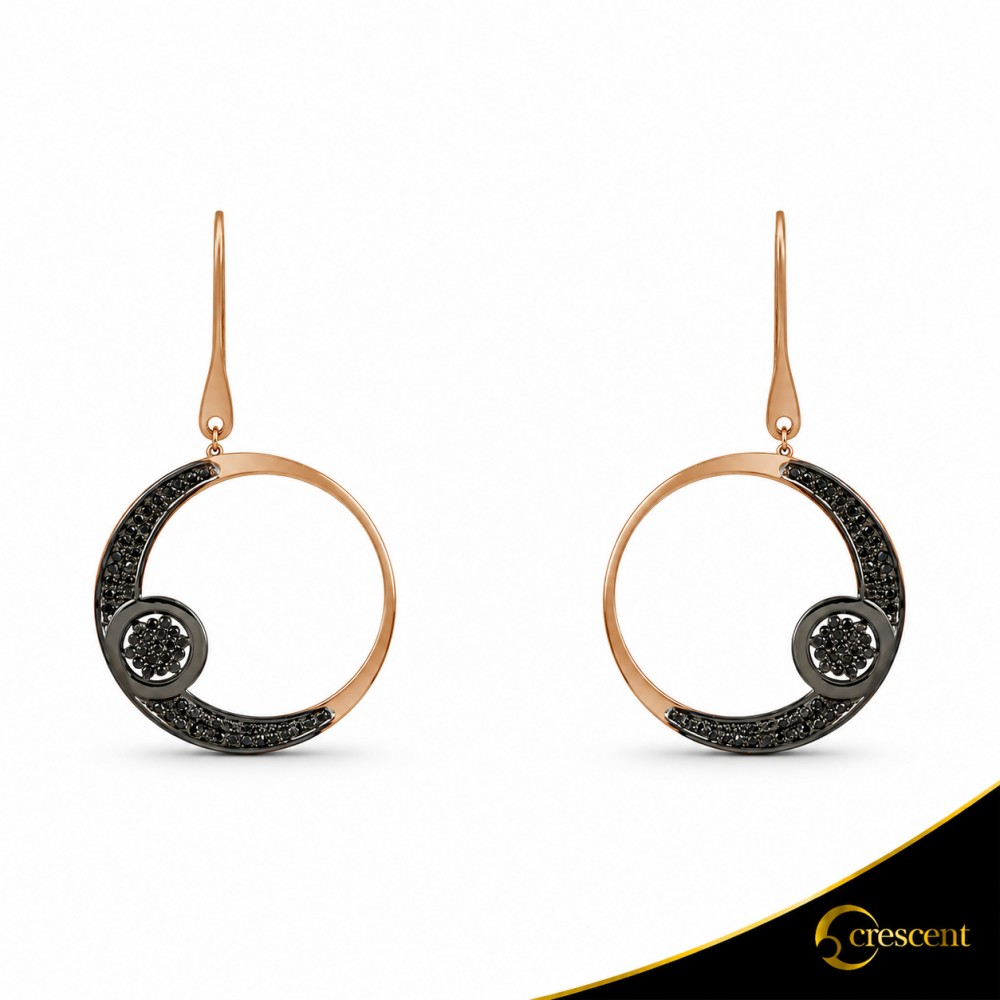Σκουλαρίκια Crescent Large Full Black color Brilliant Ροζ χρυσός Κ14 Κωδικός 6806