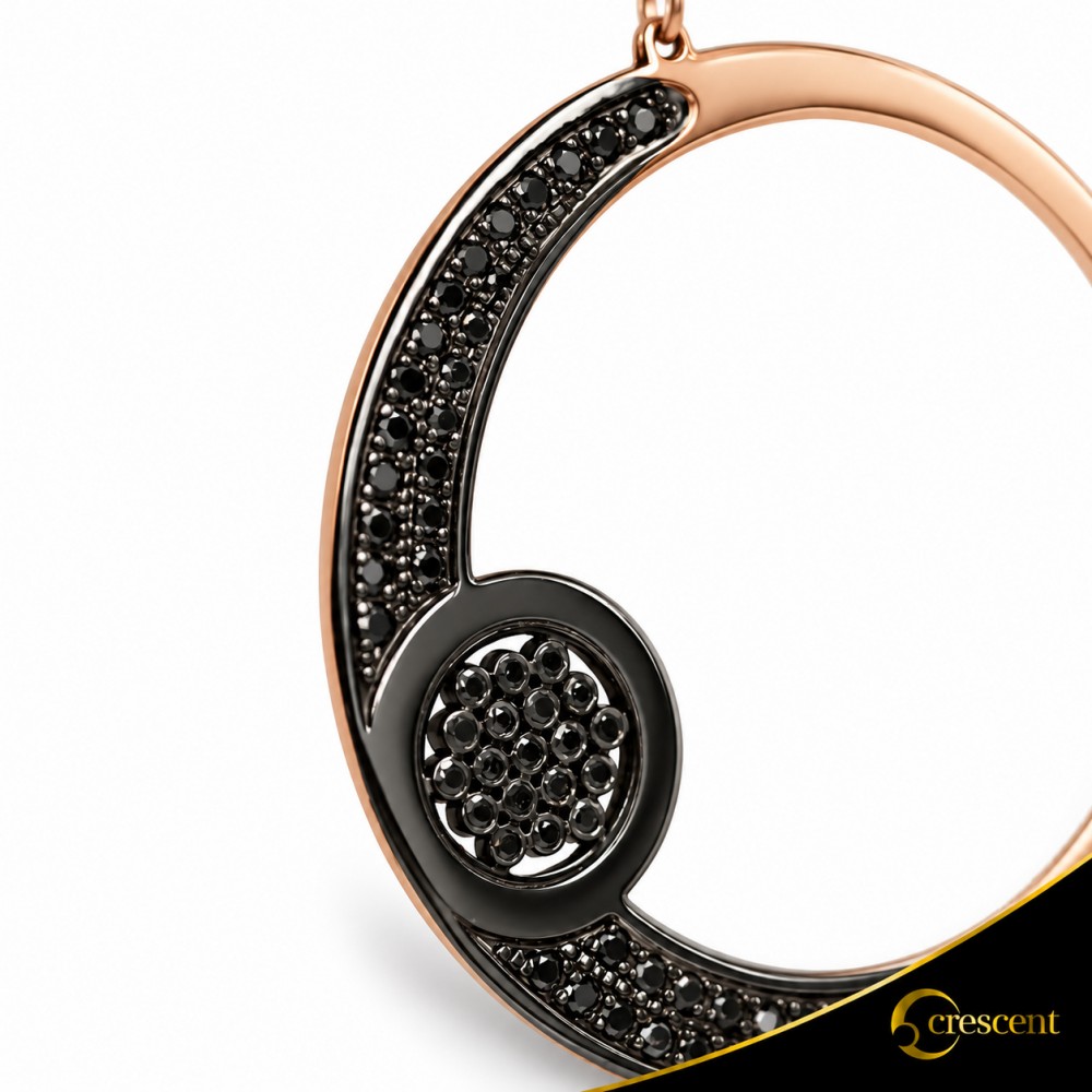 Σκουλαρίκια Crescent Large Full Black color Brilliant Ροζ χρυσός Κ14 Κωδικός 6806