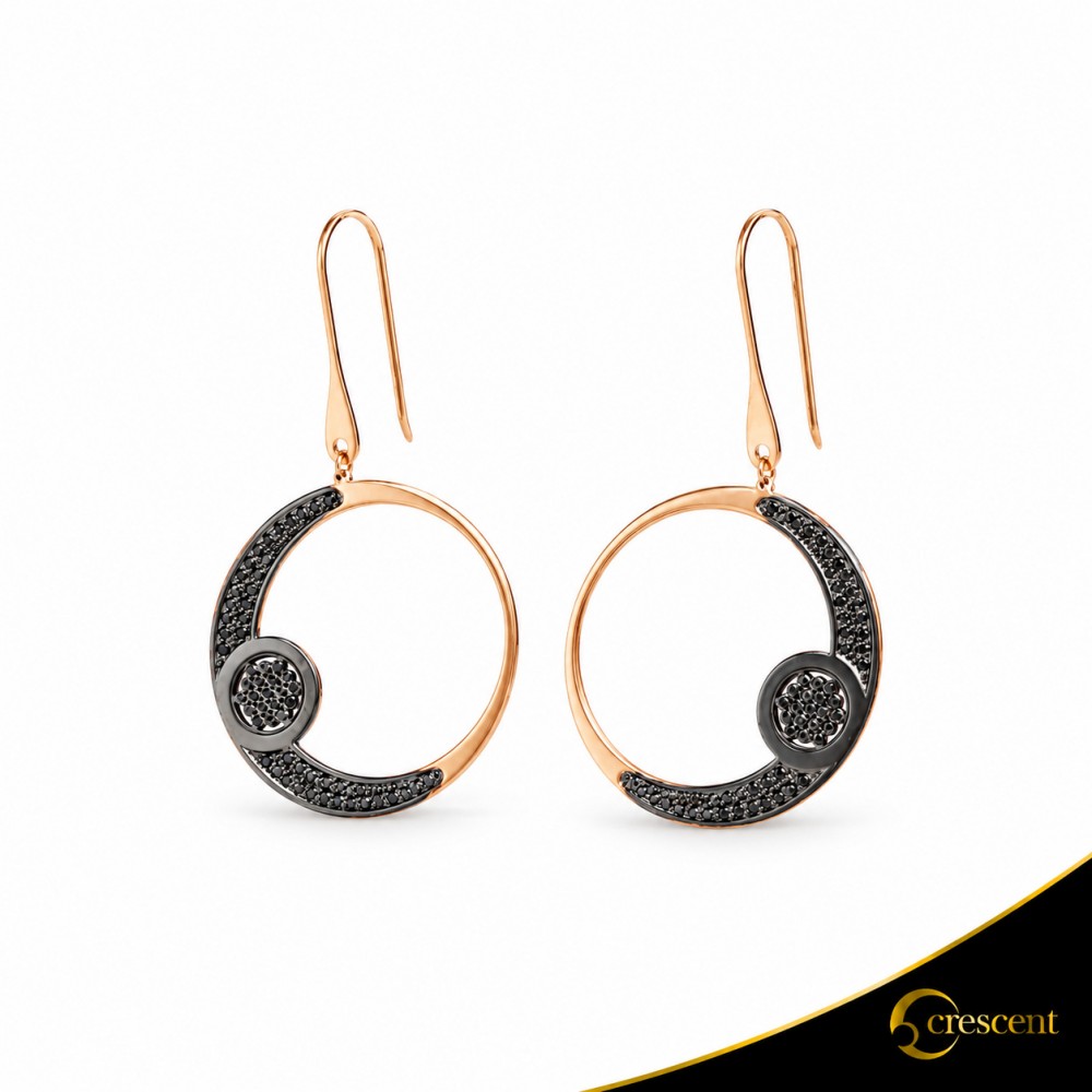Σκουλαρίκια Crescent Large Full Black color Brilliant Ροζ χρυσός Κ14 Κωδικός 6806