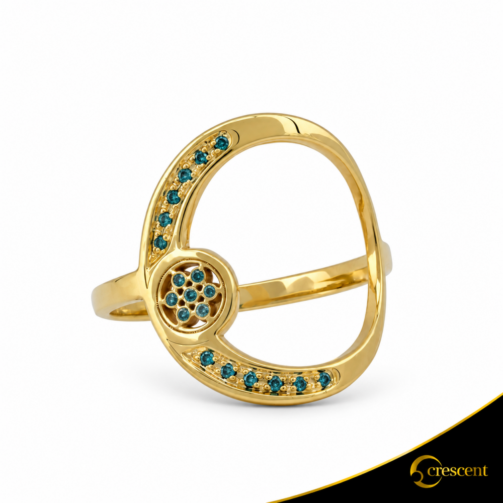 Δαχτυλίδι Crescent Full Ocean Blue Brilliant Κίτρινος χρυσός Κ14 Κωδικός 9263
