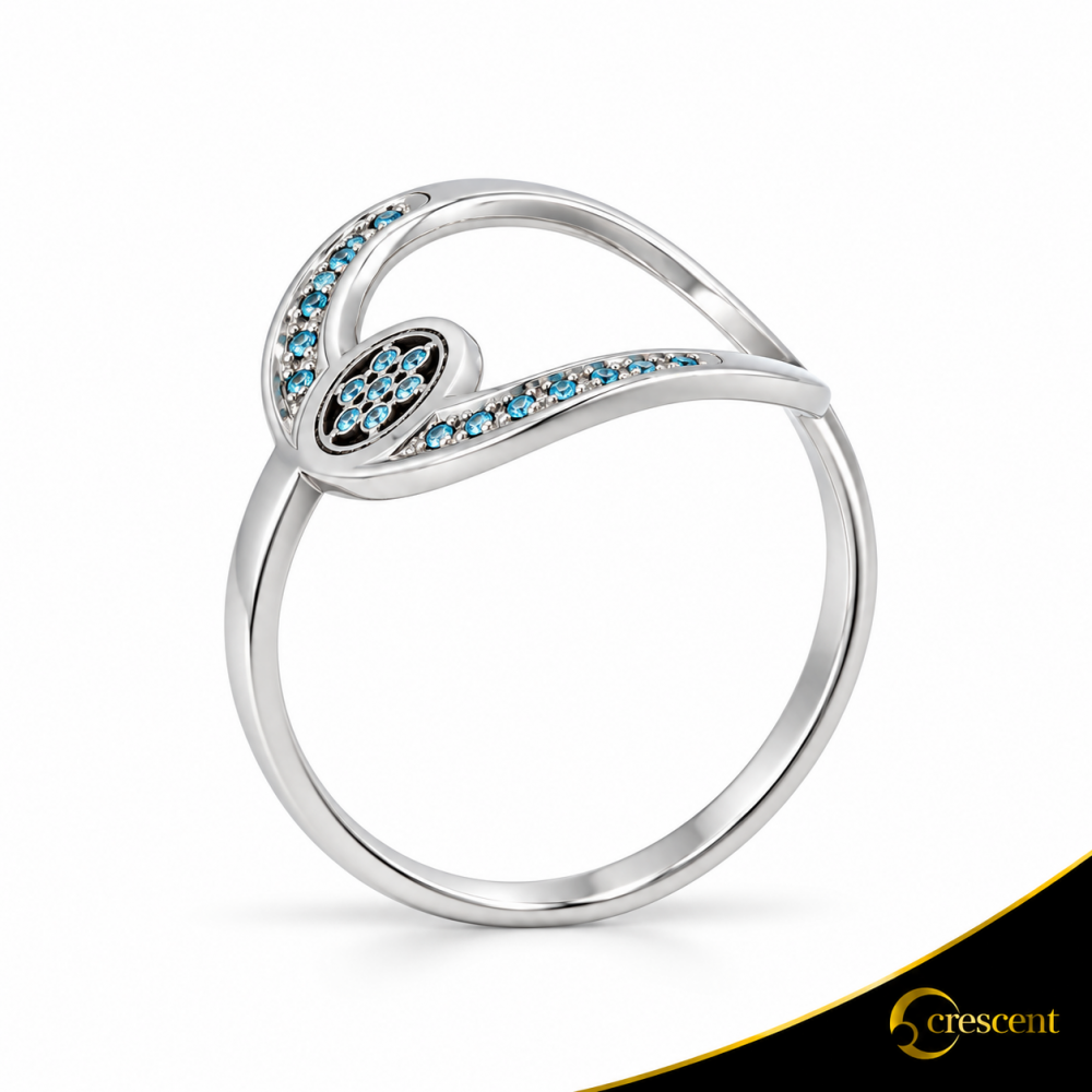 Δαχτυλίδι Crescent Full Ocean Blue Brilliant Λευκός χρυσός Κ14 Κωδικός 9264