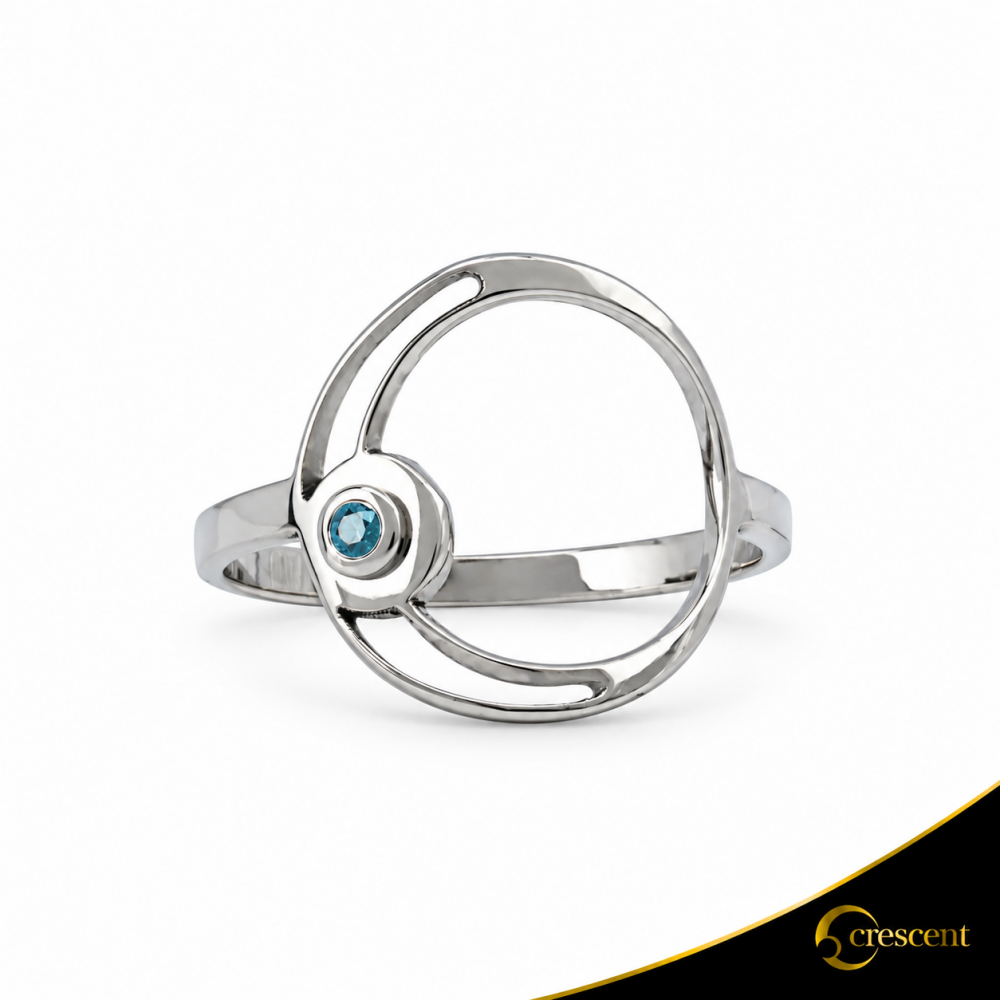 Δαχτυλίδι Crescent Small Single Ocean Blue Brilliant Λευκός χρυσός Κ14 Κωδικός 9269