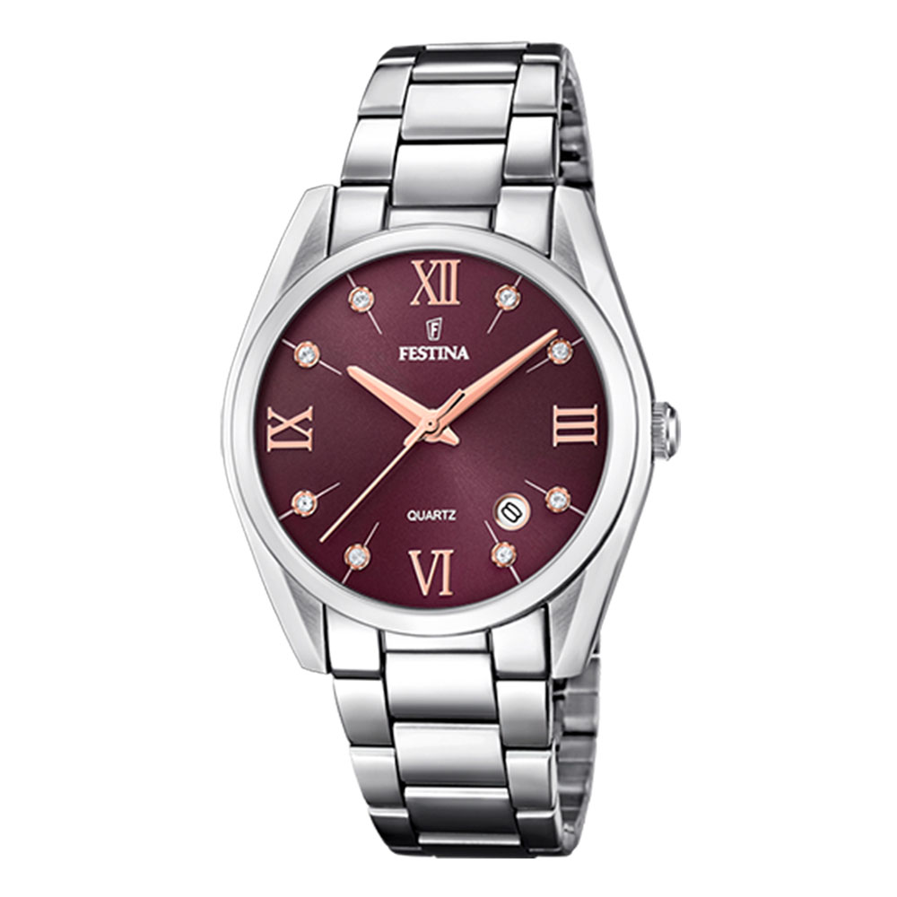Festina F16790/E Quartz Ανοξείδωτο ατσάλι Μπρασελέ Μπορντό χρώμα καντράν Κρύσταλλα