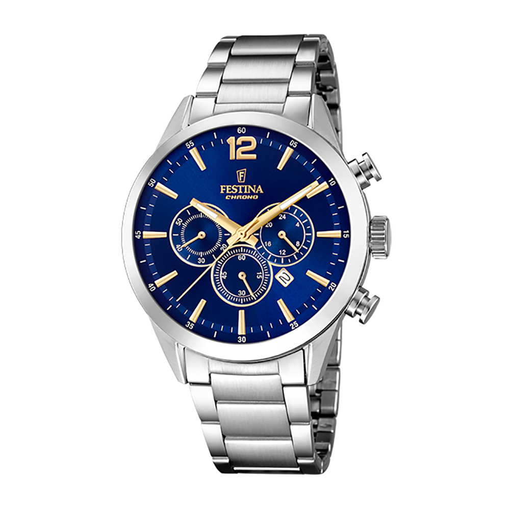 Festina F20343/2 Quartz Χρονογράφος Ανοξείδωτο ατσάλι Μπρασελέ Μπλε χρώμα καντράν