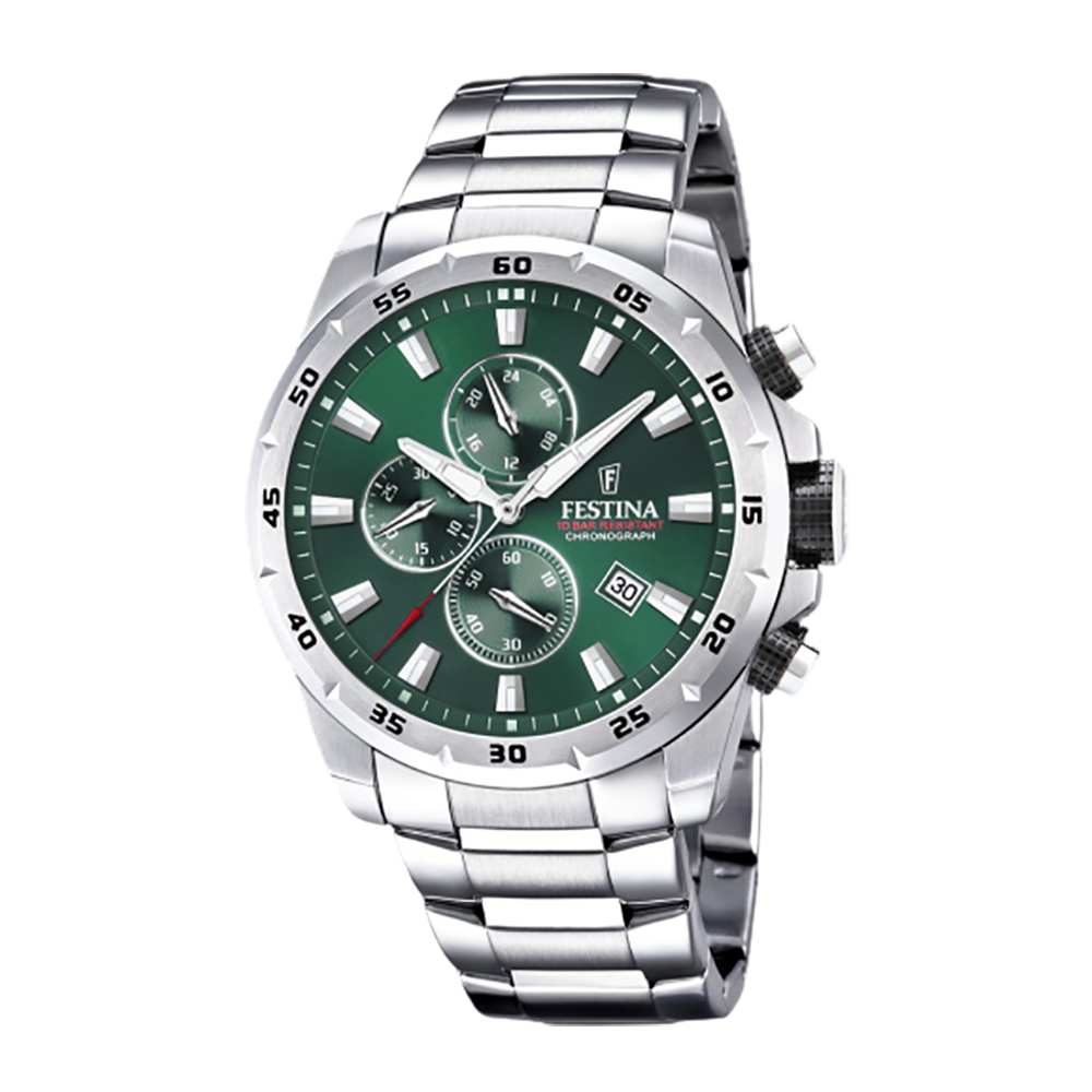 Festina F20463/3 Quartz Χρονογράφος Ανοξείδωτο ατσάλι Μπρασελέ Πράσινο χρώμα καντράν