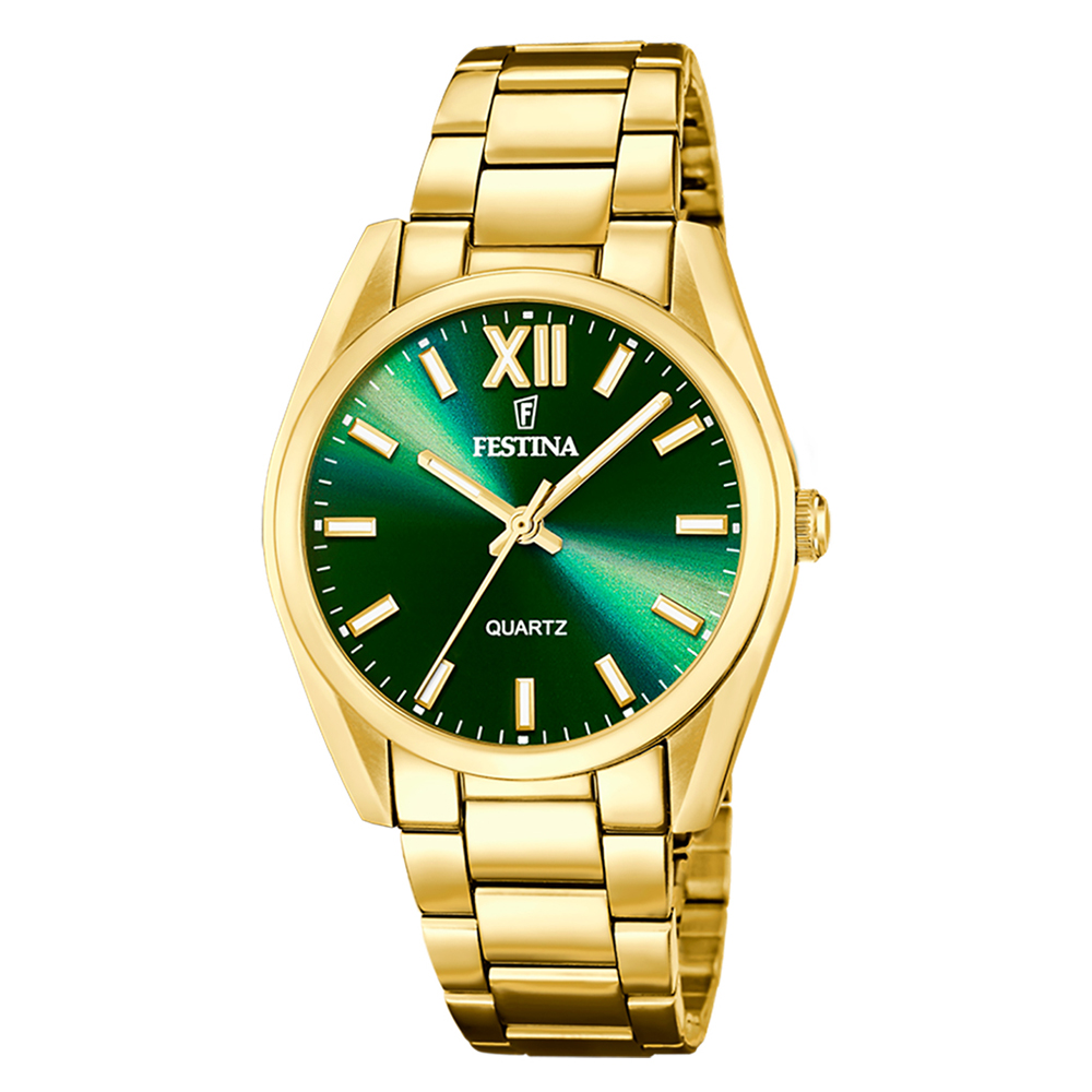 Festina F20640/9 Quartz Επιχρυσωμένο ανοξείδωτο ατσάλι Μπρασελέ Πράσινο χρώμα καντράν