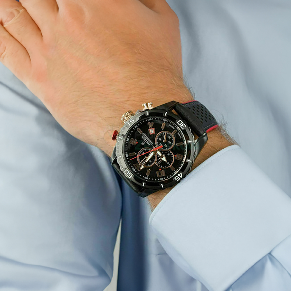 Festina F20519/4 Quartz Χρονογράφος Ανοξείδωτο ατσάλι Μαύρο δερμάτινο λουρί Μαύρο χρώμα καντράν