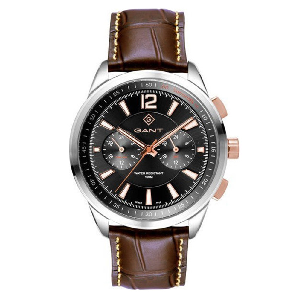 Gant Walworth G144001 Quartz Multifunction Stainless steel Brown leather strap Black color dial