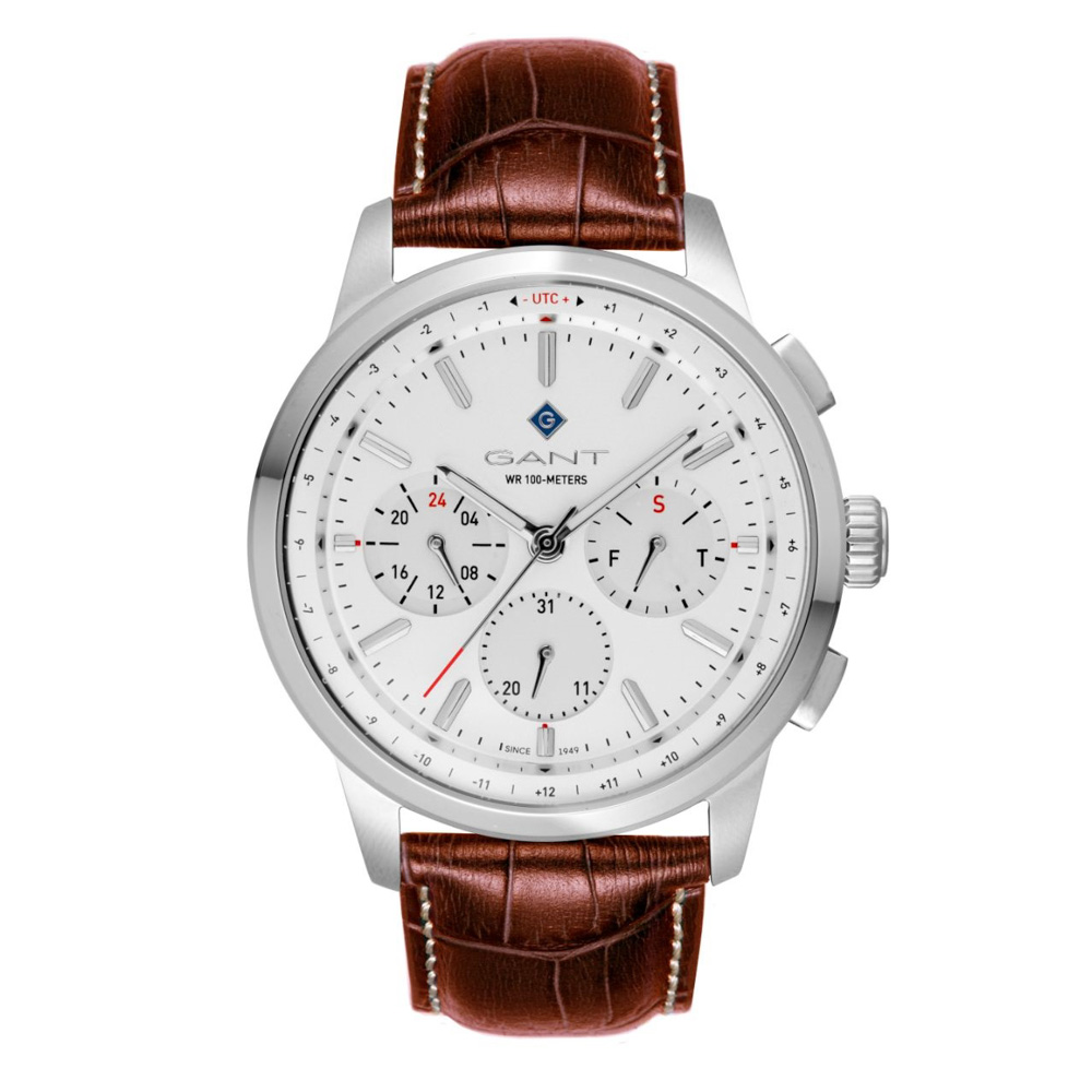 Gant Middletown G154002 Quartz Multifunction Stainless steel Brown leather strap White color dial
