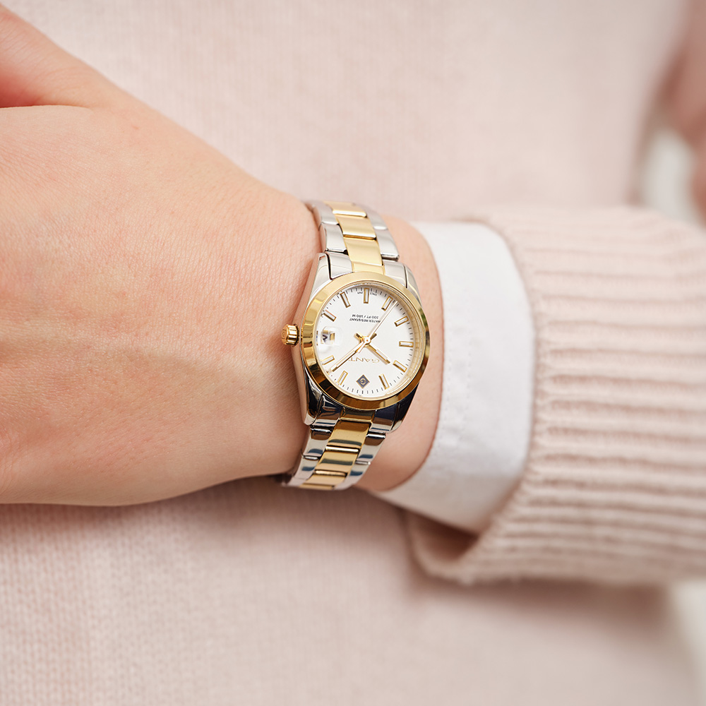 Gant Everett Mini G186002 Quartz Ανοξείδωτο ατσάλι Διμεταλλικό μπρασελέ Λευκό χρώμα καντράν 