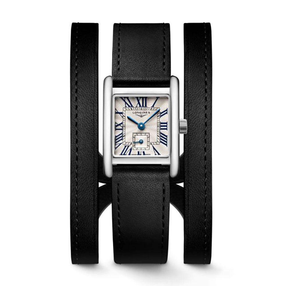 Longines Mini DolceVita L5.200.4.71.0 Quartz Ανοξείδωτο ατσάλι Μαύρο δερμάτινο λουρί Λευκό χρώμα καντράν Λατινικοί χαρακτήρες