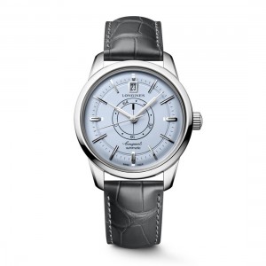 Longines Conquest Heritage L1.648.4.92.2 Αυτόματο Ανοξείδωτο ατσάλι Γκρι δερμάτινο λουρί Γαλάζιο χρώμα καντράν