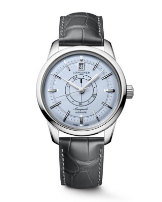 Longines Conquest Heritage L1.648.4.92.2 Αυτόματο Ανοξείδωτο ατσάλι Γκρι δερμάτινο λουρί Γαλάζιο χρώμα καντράν