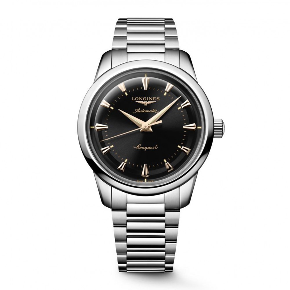 Longines Conquest Heritage L1.650.4.52.6 Αυτόματο Ανοξείδωτο ατσάλι Μπρασελέ Μαύρο χρώμα καντράν