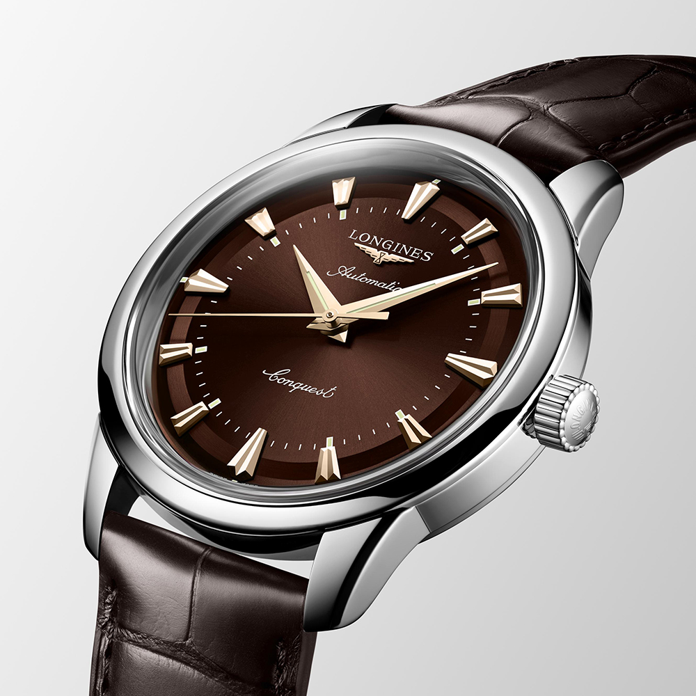 Longines Conquest Heritage L1.650.4.62.2 Αυτόματο Ανοξείδωτο ατσάλι Καφέ δερμάτινο λουρί Καφέ χρώμα καντράν