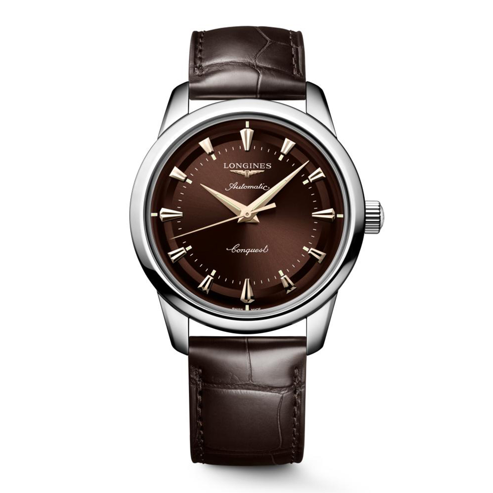 Longines Conquest Heritage L1.650.4.62.2 Αυτόματο Ανοξείδωτο ατσάλι Καφέ δερμάτινο λουρί Καφέ χρώμα καντράν