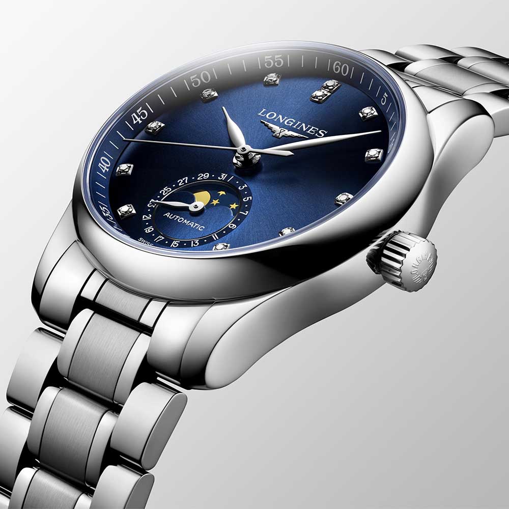 Longines Master Collection L2.409.4.97.6 Αυτόματο Ανοξείδωτο ατσάλι Μπρασελέ Μπλε χρώμα καντράν Διαμάντια