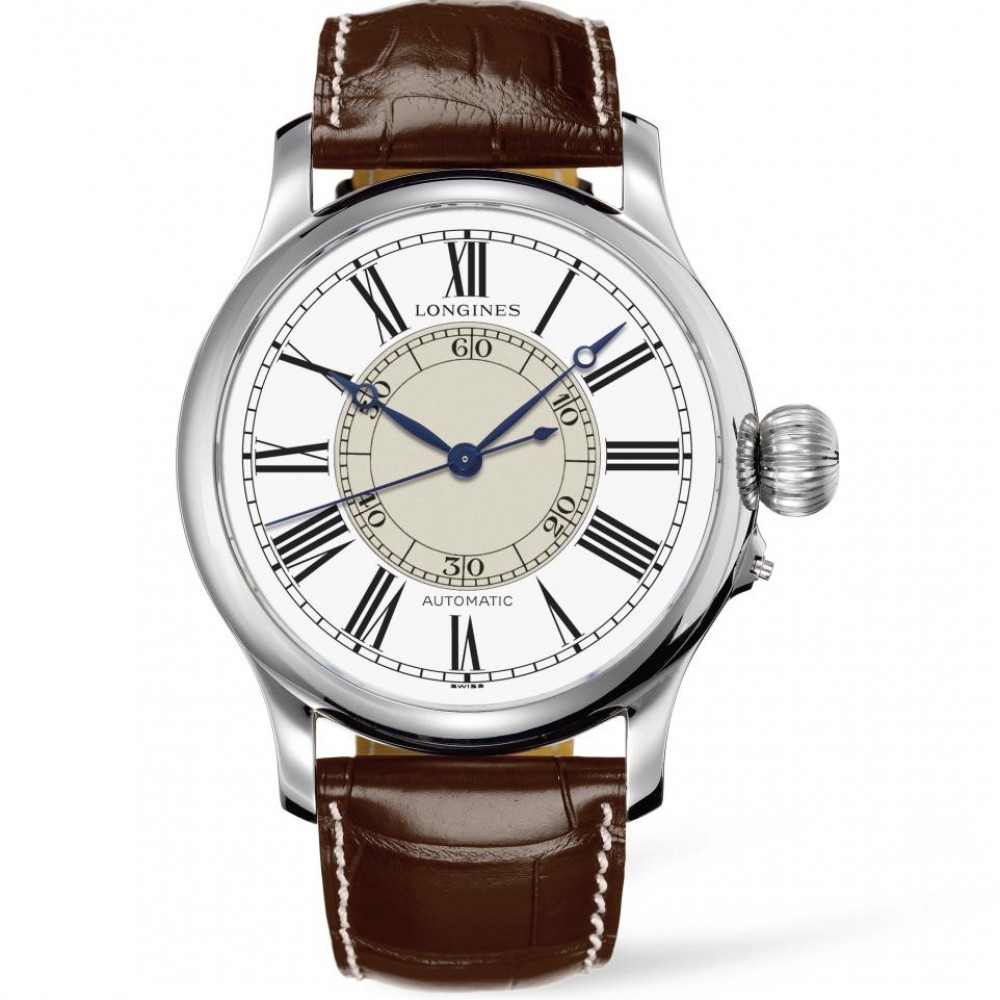 Longines Weems Second-Setting L2.713.4.11.0 Αυτόματο Ανοξείδωτο ατσάλι Δερμάτινο λουρί καφε χρώματος Λευκό χρώμα καντράν Λατινική αρίθμηση