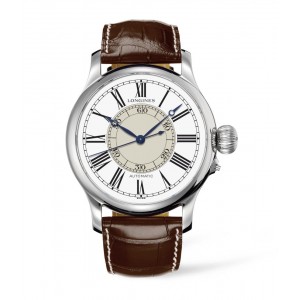 Longines Weems Second-Setting L2.713.4.11.0 Automatic Stainless steel Brown color leather strap White color dial Latin numbered