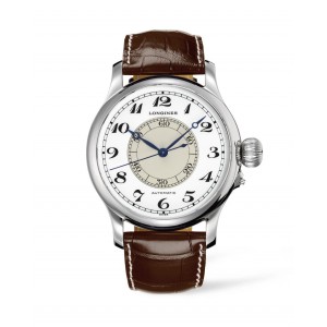 Longines Weems Second-Setting L2.713.4.13.0 Automatic Stainless steel Brown color leather strap White color dial