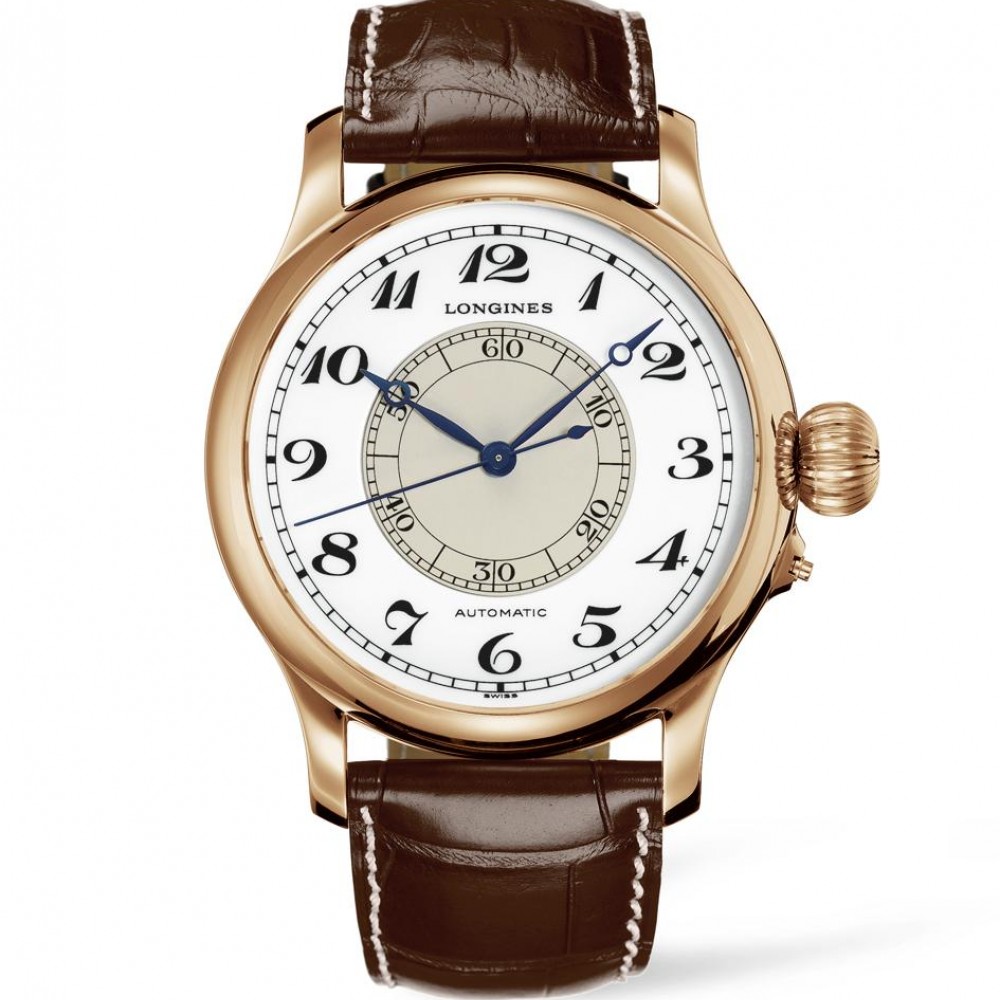 Longines Weems Second-Setting L2.713.8.13.0 Αυτόματο Χρυσή κάσα 18 καρατίων Δερμάτινο λουρί καφε χρώματος Λευκό χρώμα καντρά