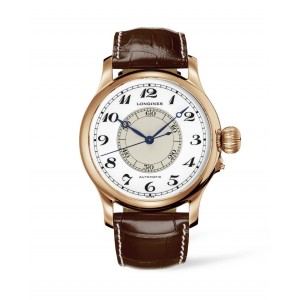 Longines Weems Second-Setting L2.713.8.13.0 Automatic 18 karat pink gold case Brown color leather strap White color dial